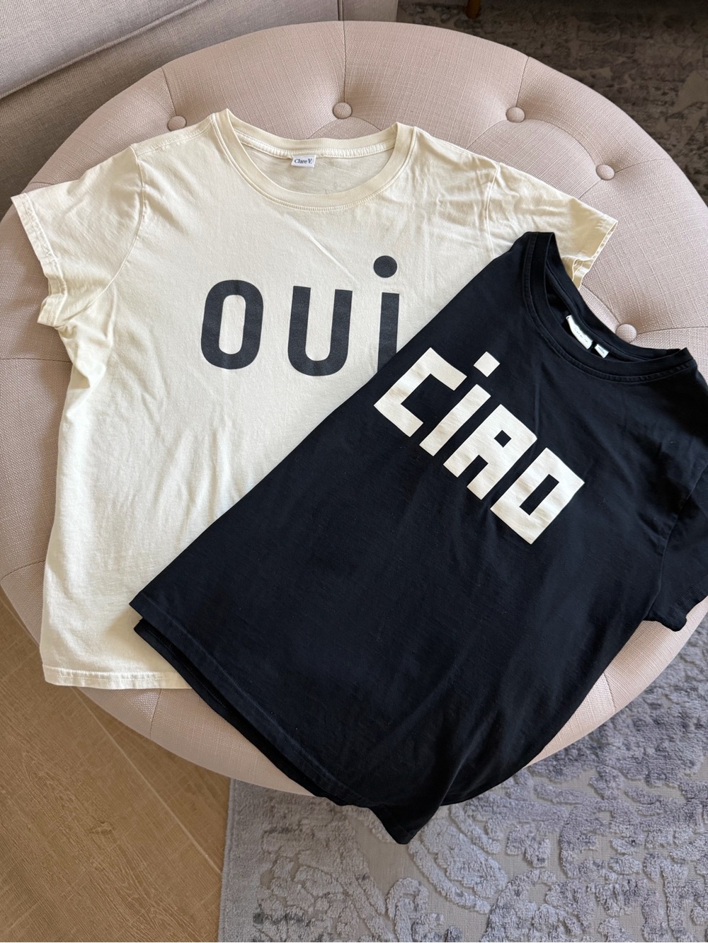 2 t shirts Claire V Black & Cream "Oui/Ciao"